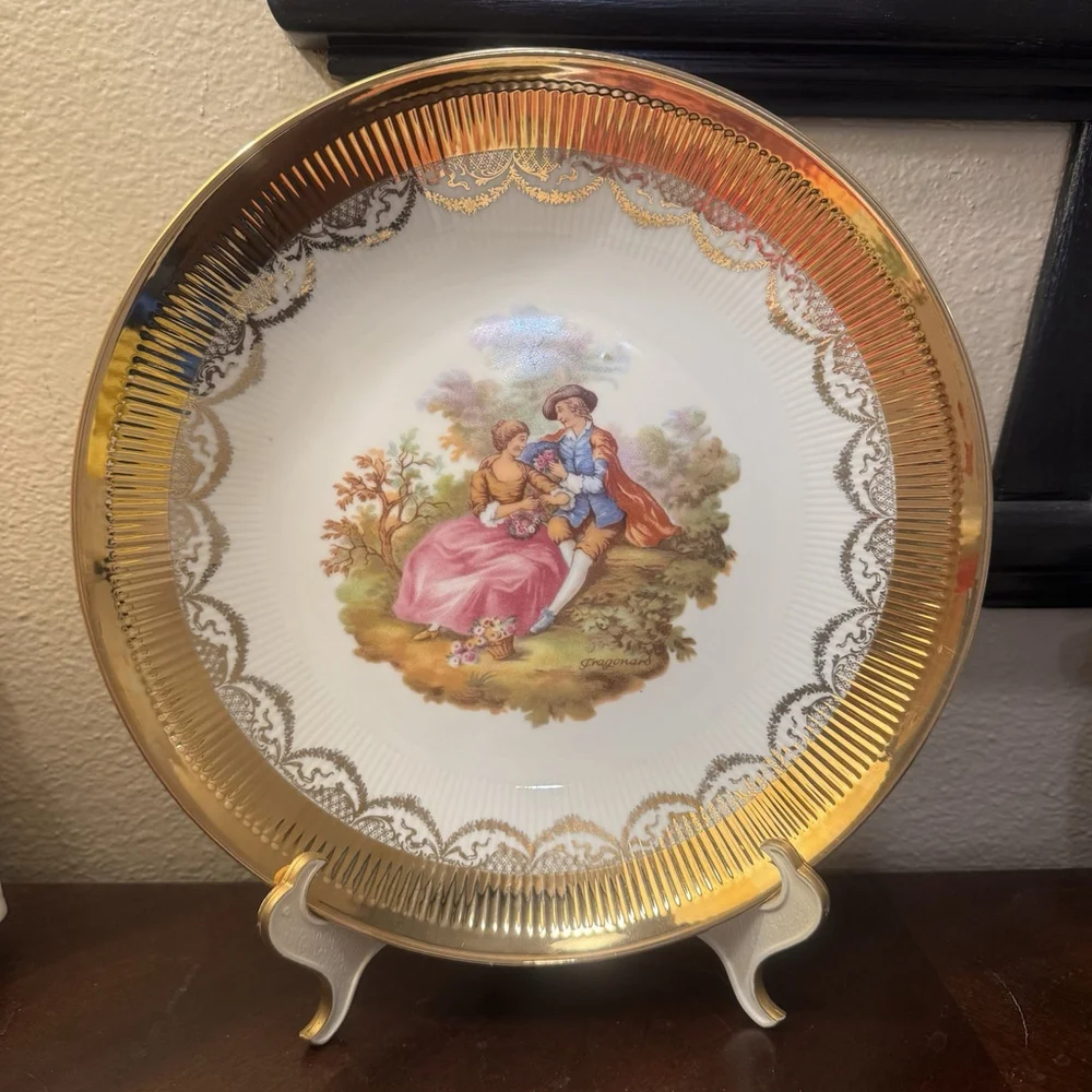 Vtg JWK Bavaria W.Germany 11.25”Fragonard Love Story Gold Edge Decoration Plate
